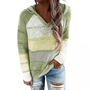 Stripe Color Block Green Long Sleeve Lounge Hoodie Sweater Size Small